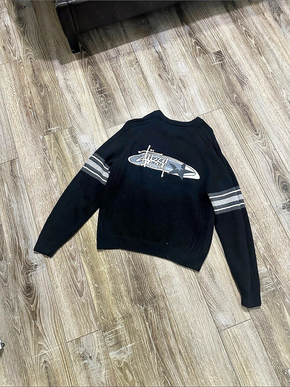 Stussy Stock Sweater Black Striped Crewneck Black & White Size Small